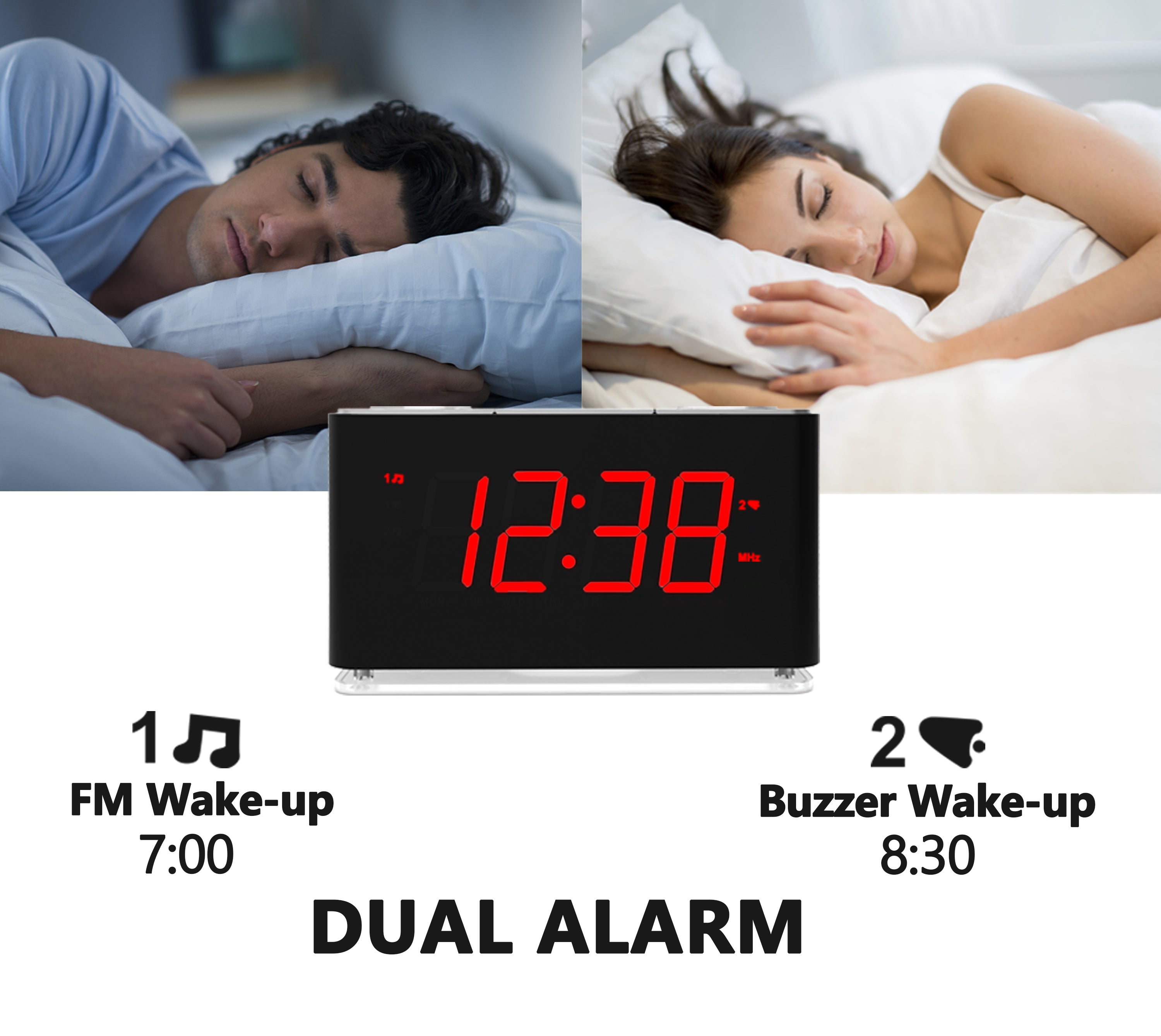Digital iTOMA Alarm Clock Radio with wireless connection, Dual Alarm, Dimmable LED Display, 16 Levels Volume, FM Radio with Sleep Timer, Nightlight, Snooze, 12/24H iTOMA 507U