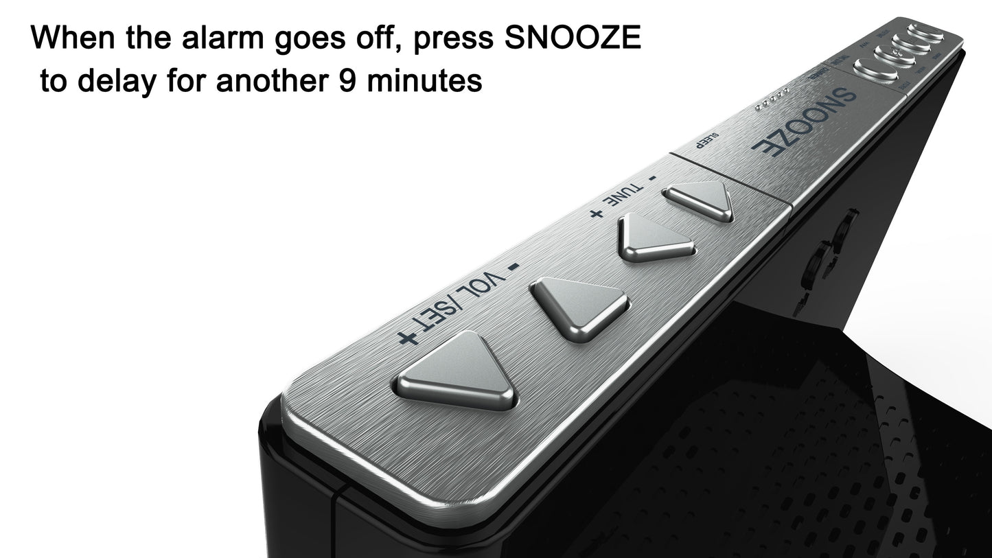 iTOMA Radiowecker, FM-Radio mit weißem Rauschen, Doppelalarm mit Schlummerfunktion, Handy-Aufladung, Dimmersteuerung, Einschlaf-Radio-Timer, AUX-Eingang, Backup-Batterie iTOMA 703