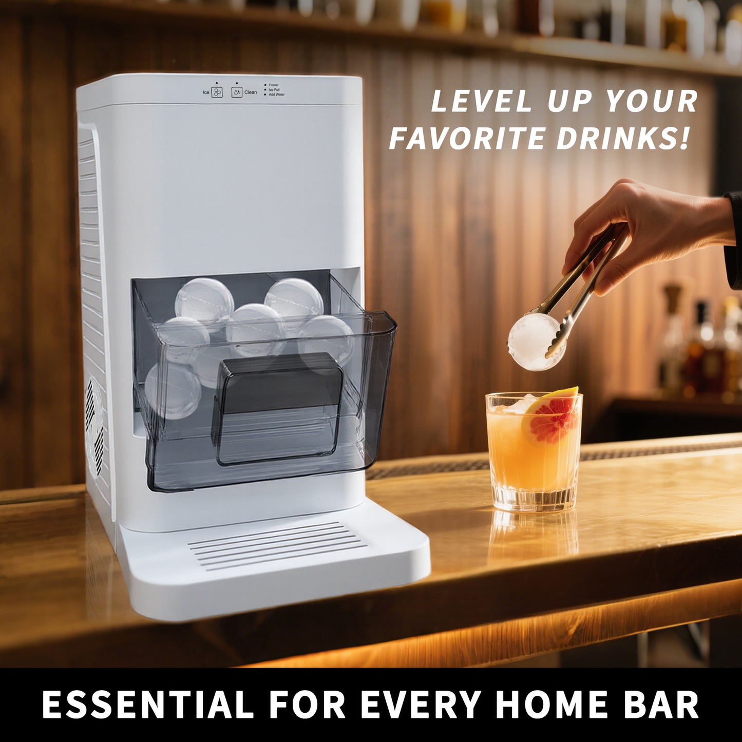 Artisanal Sphere Ice Maker – 4.6kg Daily Output, 50-Min Fast Ice, Smart Sensors, One-Touch Clean, Compact & Quiet for Home/Bar Use