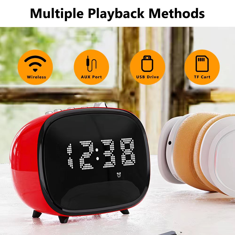 Retro Alarm Clock with wireless connection, Time Display, Alarm Setting,TF Card Slot, AUX Jack, Hands-Free Calling, Vintage Decor for for Home/Outdoor iTOMA 138