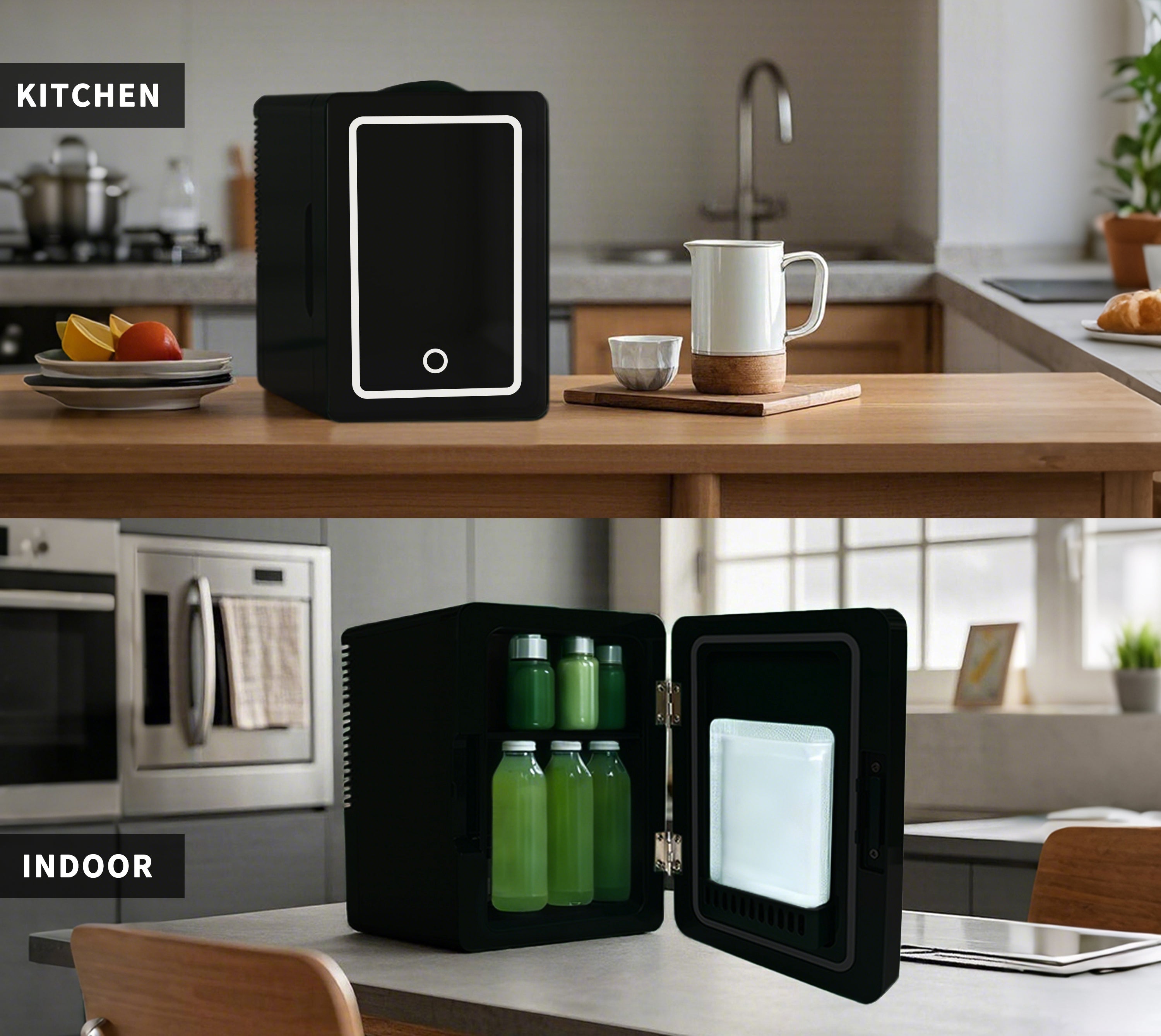 Mini Personal Fridge Cooler,Mirrored Door with Dimmable LED Light,6L  Capacity,Can Refrigerate Skin Care Products, Snacks, Drinks, Portable and Compact Black 6200