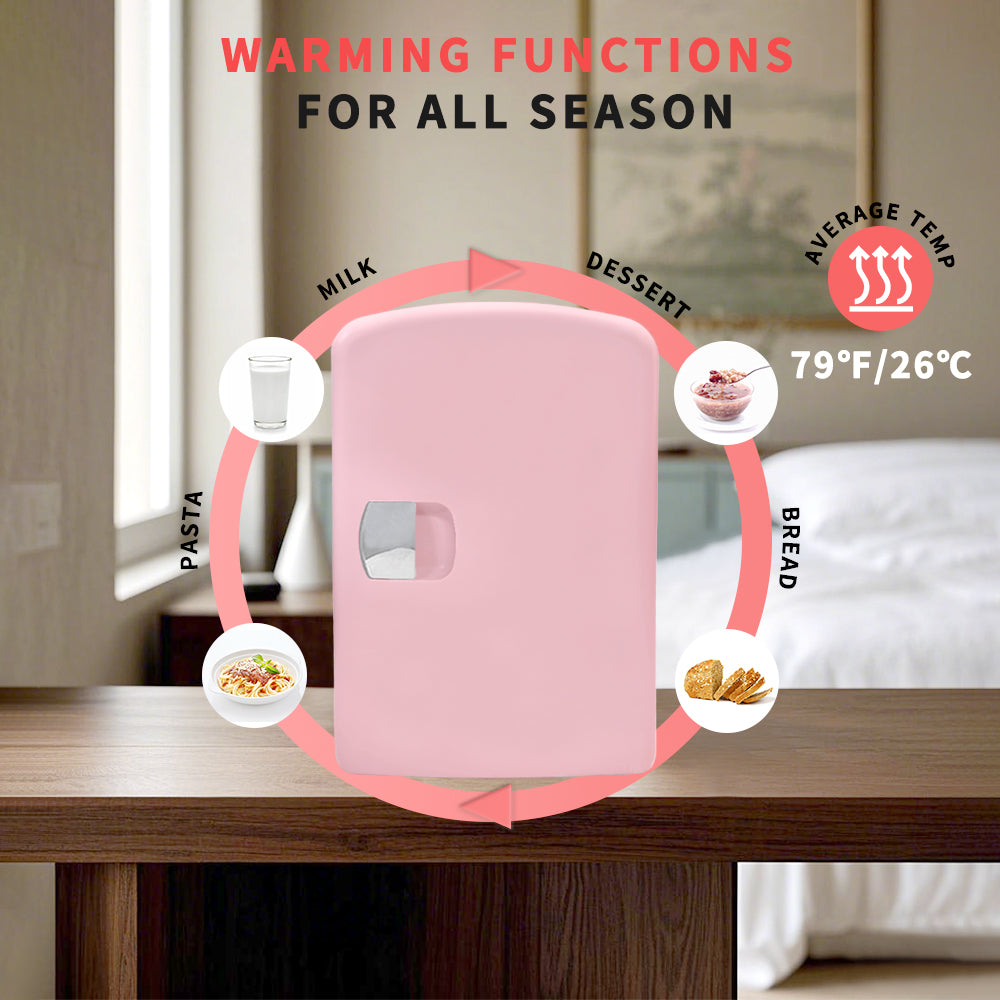 4L K4206 Pink Mini Fridge, 4 Liter/6 Can Portable Cooler Personal Refrigerator for Skin Care, Cosmetics, Beverage, Food,100% Freon-Free Eco Friendly for Bedroom, Office, Car, Dorm