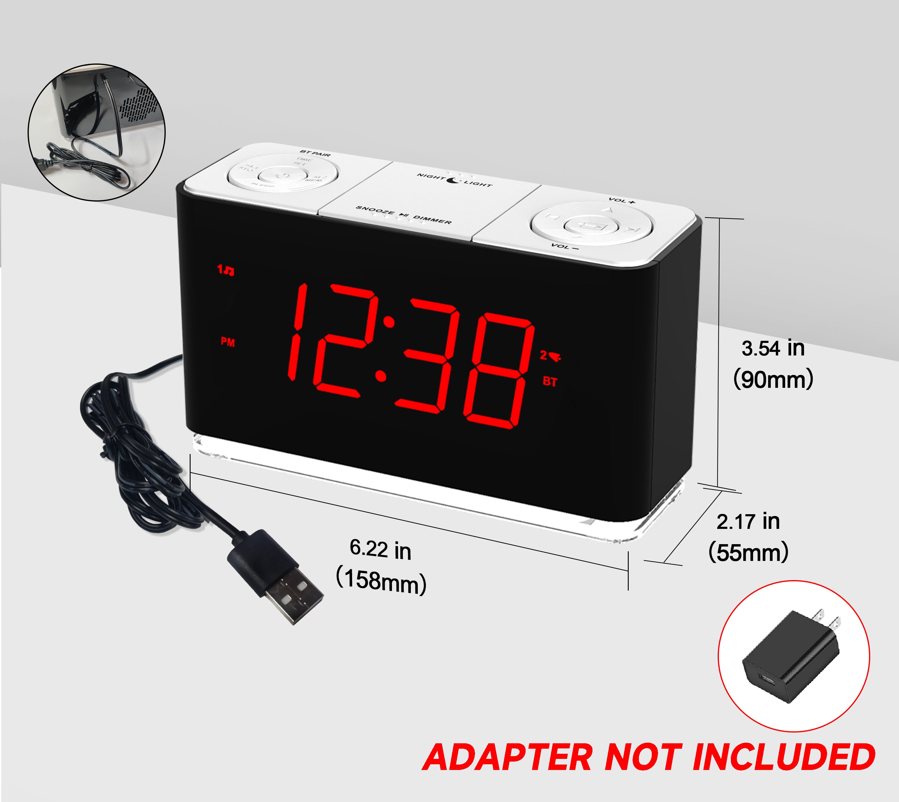 Digital iTOMA Alarm Clock Radio with wireless connection, Dual Alarm, Dimmable LED Display, 16 Levels Volume, FM Radio with Sleep Timer, Nightlight, Snooze, 12/24H iTOMA 507U