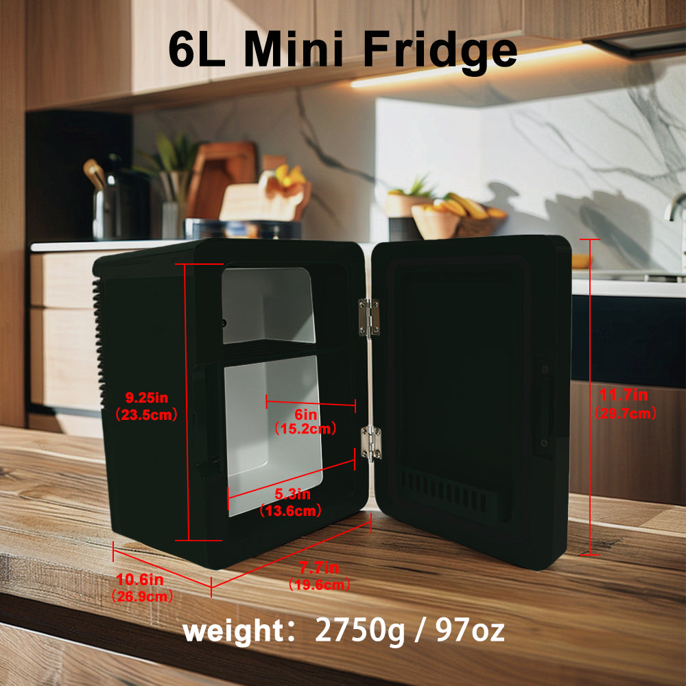 6L K6100 Mini Skincare Fridge with LED Mirror, 6Liter/6 Cans Cooler and Warmer for Makeup, Cosmetic, Beauty, Food, Medicine Portable Small Refrigerator 100% Freon-Free Eco Friendly for Bedroom, Nursery, Office, Camp and Car