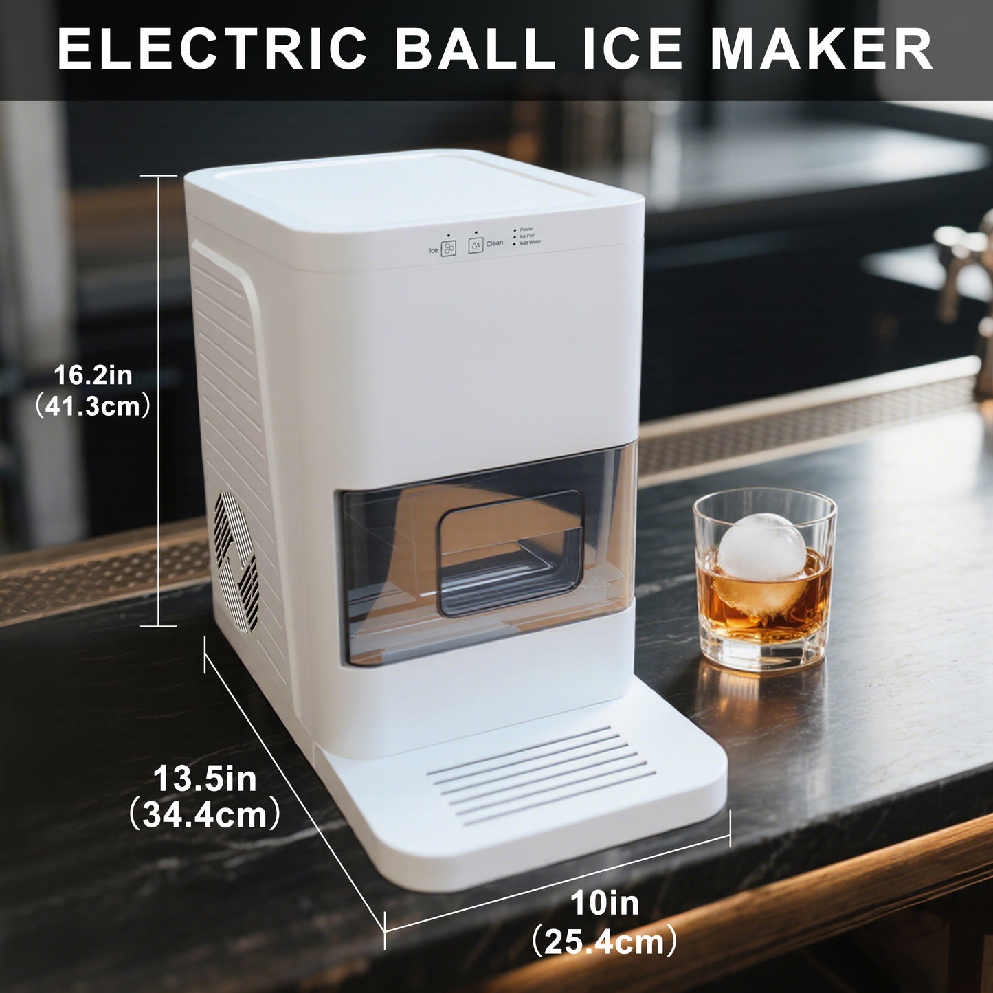 Artisanal Sphere Ice Maker – 4.6kg Daily Output, 50-Min Fast Ice, Smart Sensors, One-Touch Clean, Compact & Quiet for Home/Bar Use