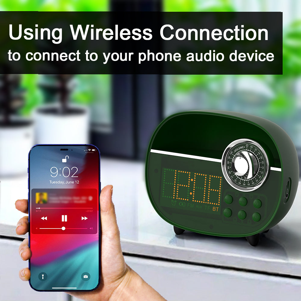 Retro Alarm Clock with Bluetooth,Vintage FM Radio,Hands-Free Calling,Night Light,Support TF Card and AUX, Suitable for Home Office, Outdoor iTOMA 158