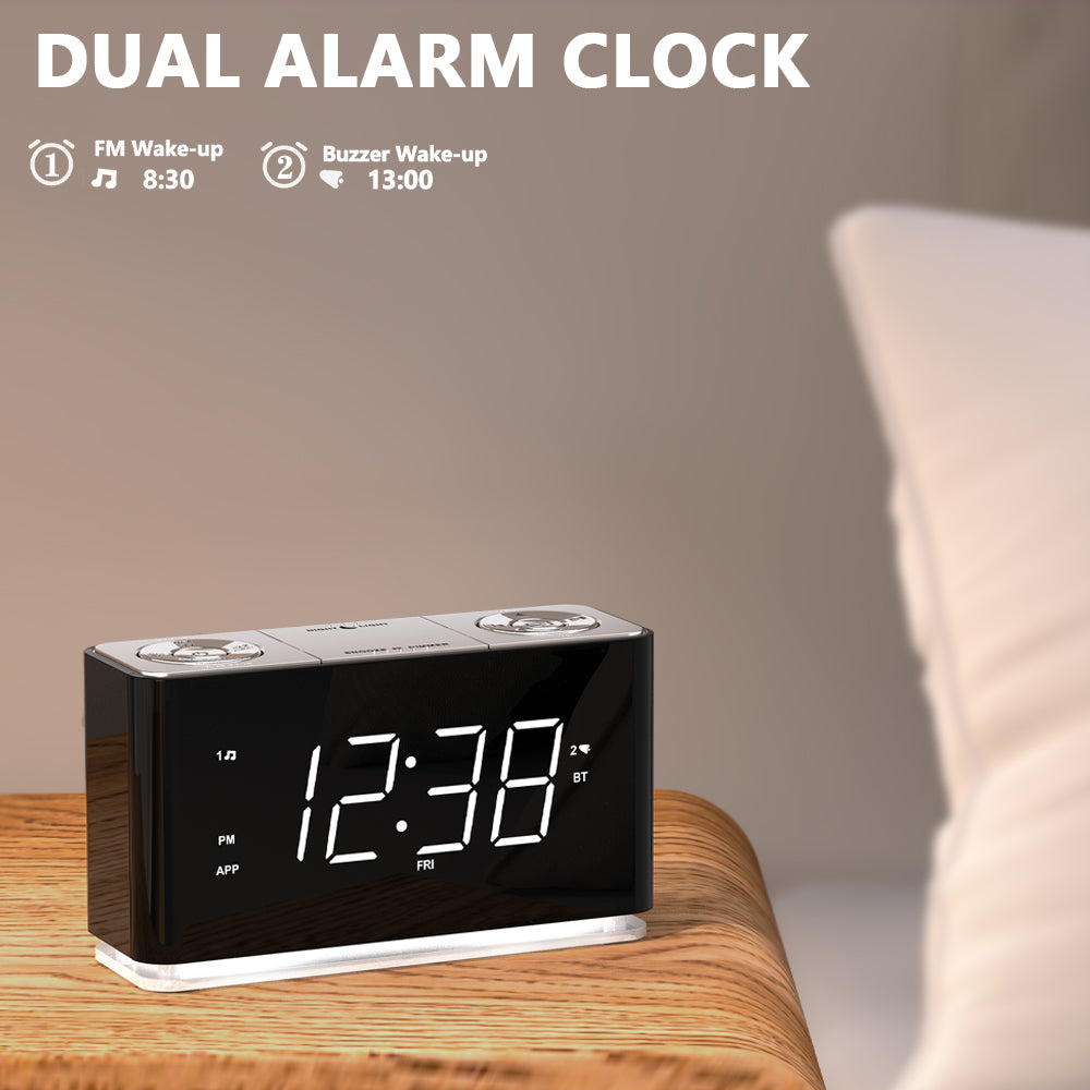 Creative Digital Clock Radio, Bluetooth Alarm Clock, Large LED Display Screen, FM Radio, Dual Alarm Clock, USB Charging Interface, Night Light, Automatic and Manual Dimming, Snooze, Sleep Timer,APP Control, iTOMA 507A