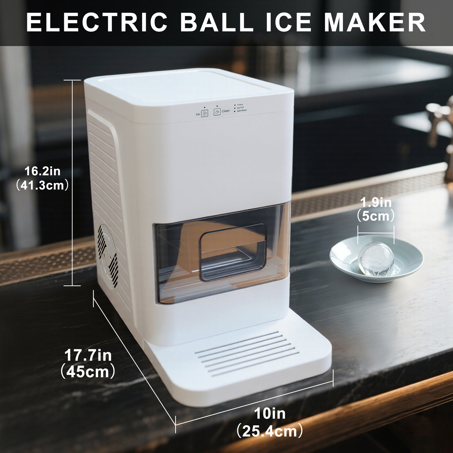 Artisanal Sphere Ice Maker – 4.6kg Daily Output, 50-Min Fast Ice, Smart Sensors, One-Touch Clean, Compact & Quiet for Home/Bar Use