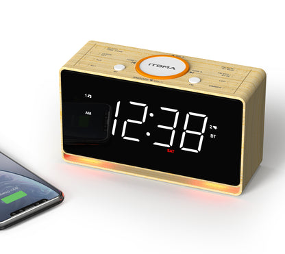 Alarm Clock Radio, 1.4" White LED Display Clock with Bluetooth, FM Radio, Dual Alarm, Sleep Timer, Snooze, Auto & Manual Dimmer, USB Charger and Night Light iTOMA 718