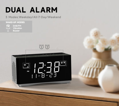 FM & DAB Radio Alarm Clock with USB Charging Port, Bluetooth Stereo Speaker, Headphone Jack, Dual Alarm, Snooze, Dimmable LCD Display iTOMA 3501