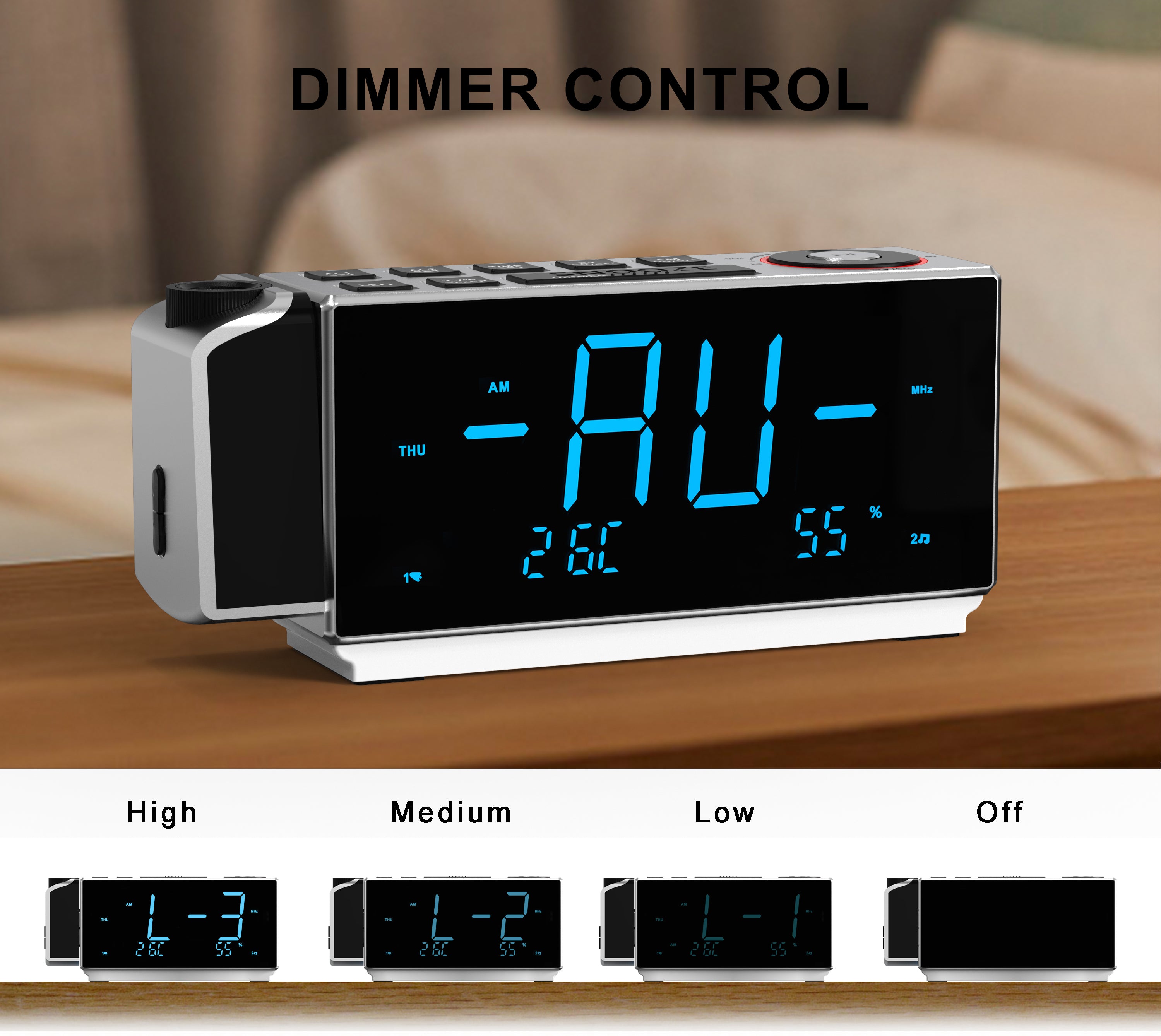 Digital Projection Alarm Clock with FM Radio, USB Charging, 1.8'' LED Display, Night Light, Dual Alarm, Snooze, Dimmer Control, Bedside Clock Radio iTOMA 509