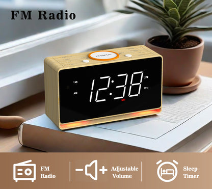 Alarm Clock Radio, 1.4" White LED Display Clock with Bluetooth, FM Radio, Dual Alarm, Sleep Timer, Snooze, Auto & Manual Dimmer, USB Charger and Night Light iTOMA 718