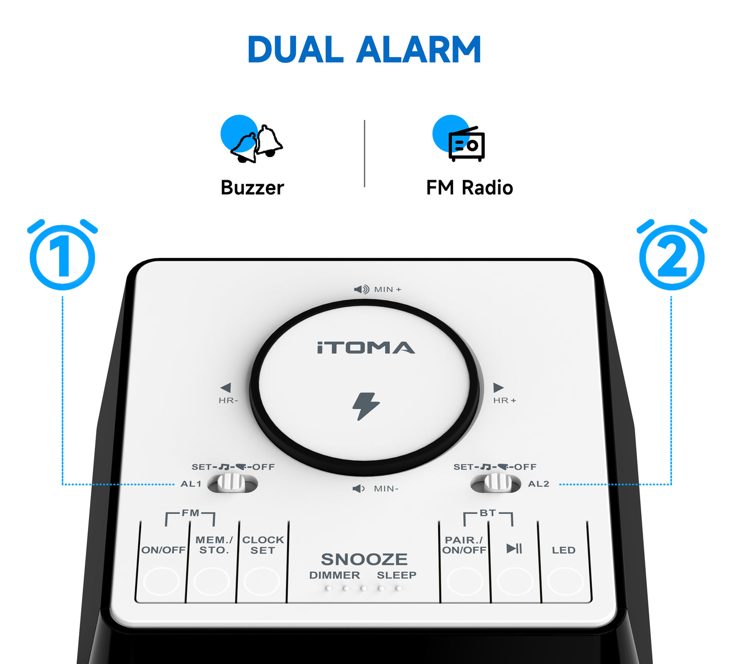 Alarm Clock Radio with Wireless Charging iTOMA 205