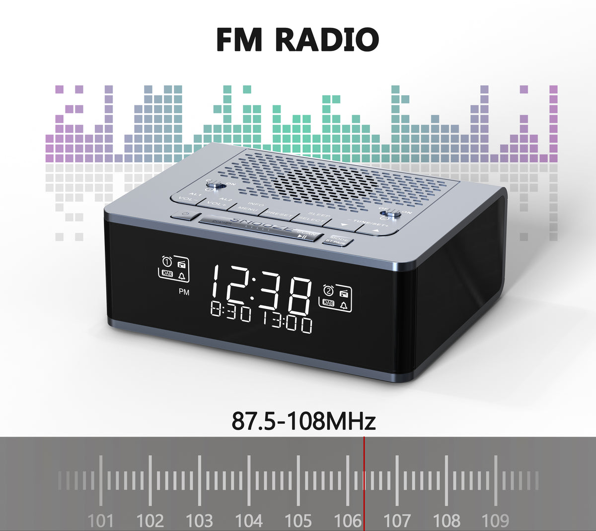 Alarm Clock with DAB & FM Radio 40 Preset Stations, Dimmable LCD Display, Dual Alarm with ON/OFF button, Snooze, Bluetooth iTOMA 525D