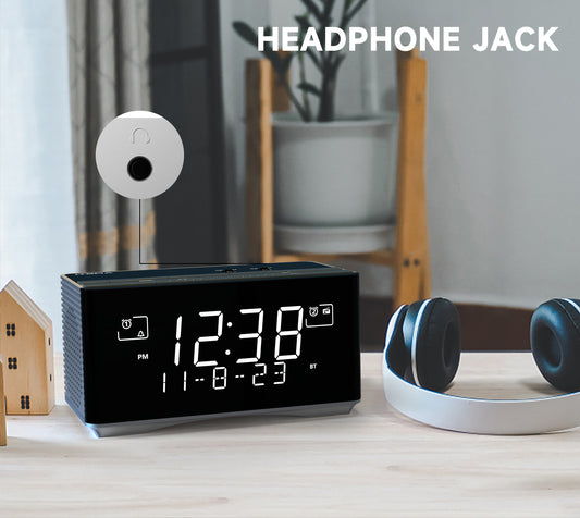 FM & DAB Radio Alarm Clock with USB Charging Port, Bluetooth Stereo Speaker, Headphone Jack, Dual Alarm, Snooze, Dimmable LCD Display iTOMA 3501D