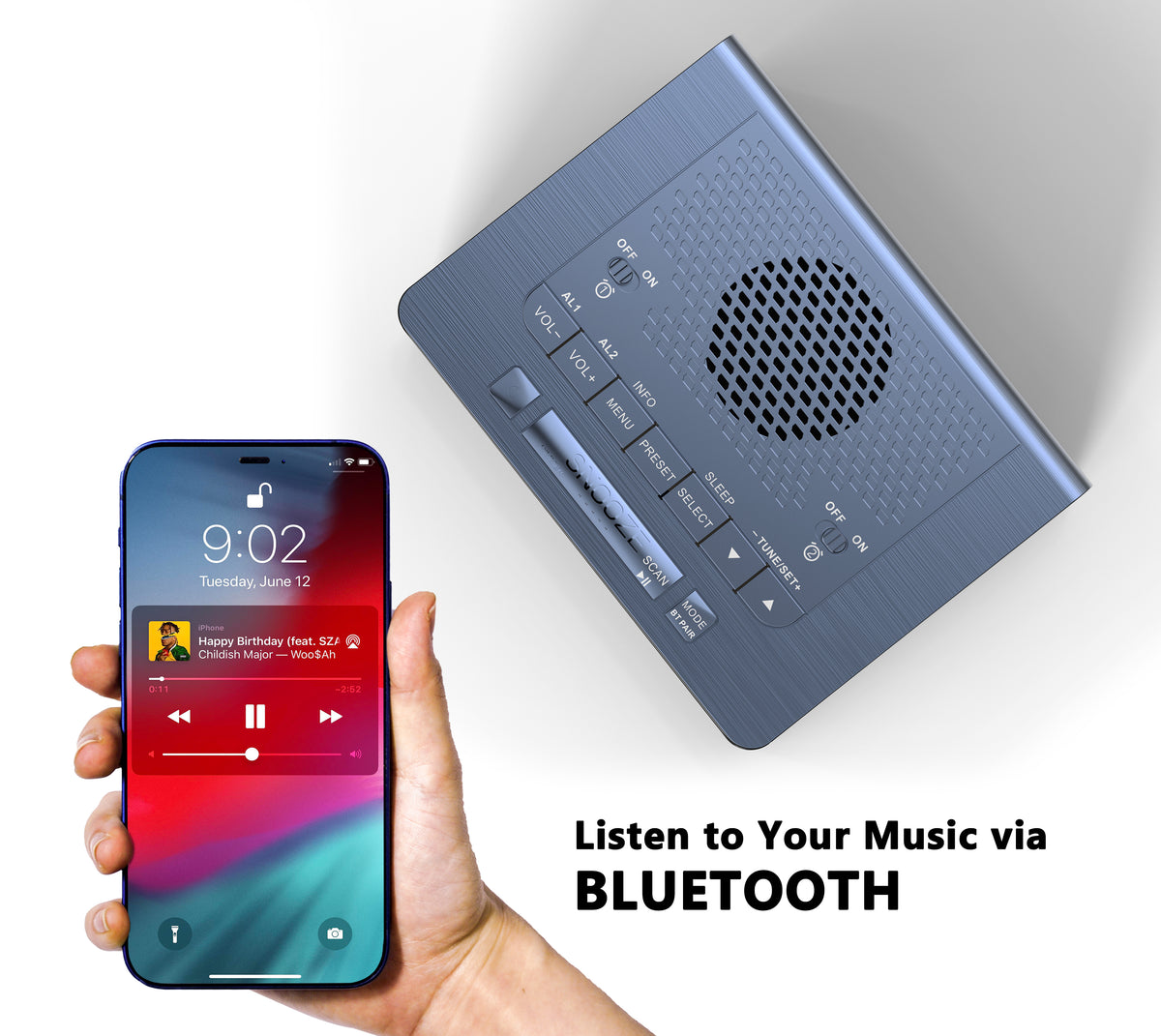 Alarm Clock with DAB & FM Radio 40 Preset Stations, Dimmable LCD Display, Dual Alarm with ON/OFF button, Snooze, Bluetooth iTOMA 525D