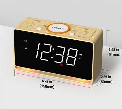 Alarm Clock Radio, 1.4" White LED Display Clock with Bluetooth, FM Radio, Dual Alarm, Sleep Timer, Snooze, Auto & Manual Dimmer, USB Charger and Night Light iTOMA 718