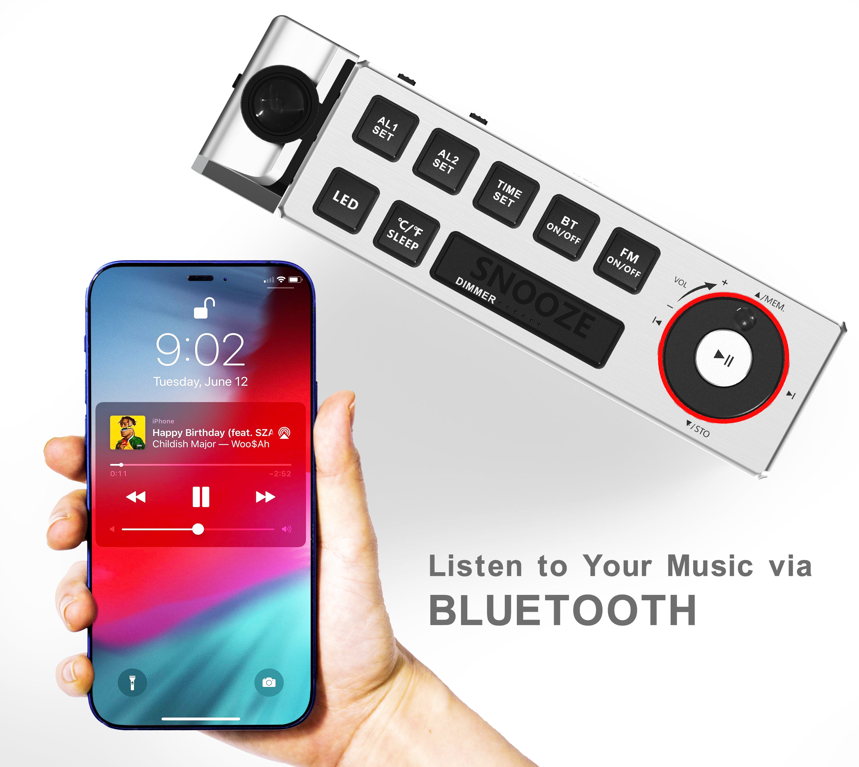 Digital Projection Alarm Clock with FM Radio, USB Charging, 1.8'' LED Display, Night Light, Dual Alarm, Snooze, Dimmer Control, Bedside Clock Radio iTOMA 509