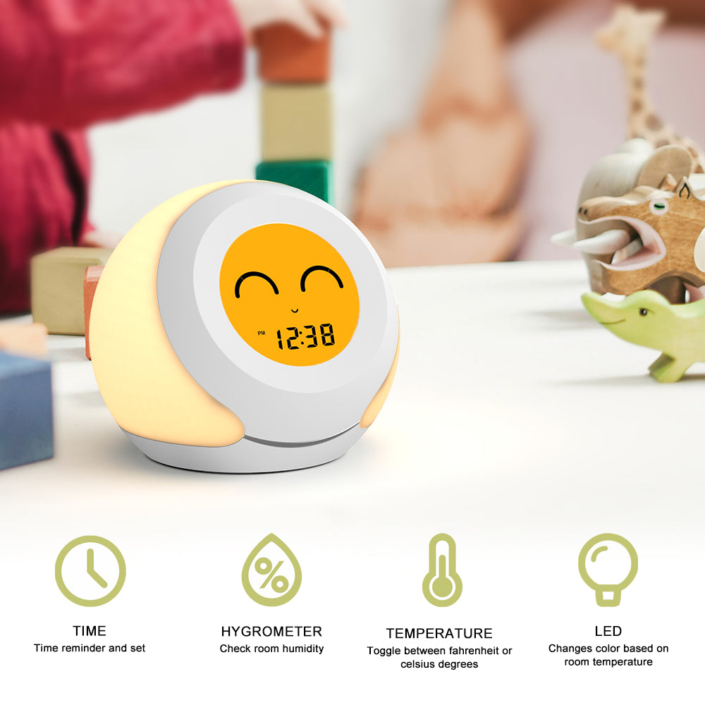 Kids Room Thermometer, Hygrometer and Cute Facial Expressions, Colorful Light Choose, 4 Level Dimmer, Indoor Temperature Monitor, LCD Screen Child Time Display Temperature and Humidity Gauge iTOMA 915