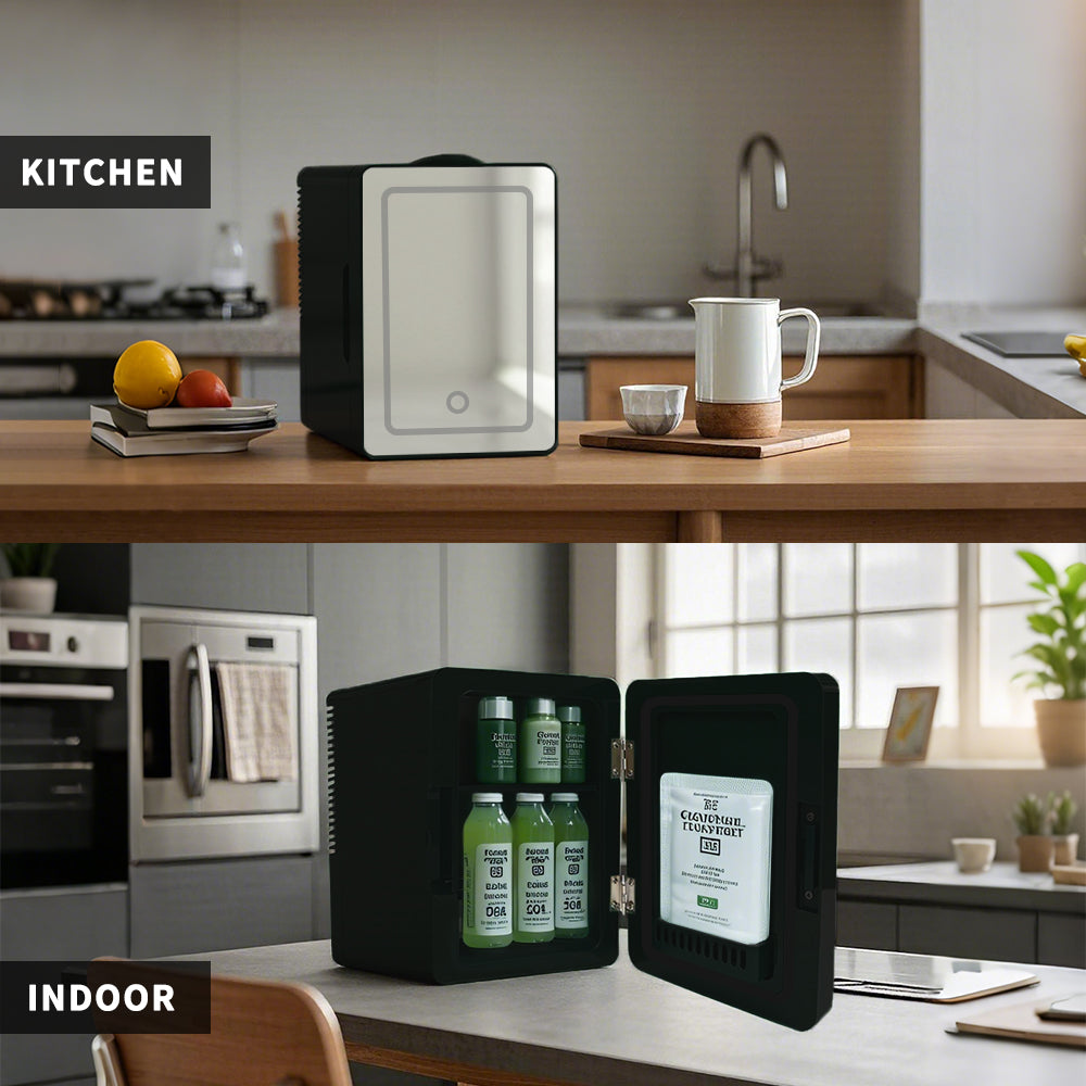 Mini Skincare Fridge with LED Mirror 6L K6100, 6Liter/6 Cans Cooler and Warmer for Makeup, Cosmetic, Beauty, Food, Medicine Portable Small Refrigerator 100% Freon-Free Eco Friendly for Bedroom, Nursery, Office, Camp and Car