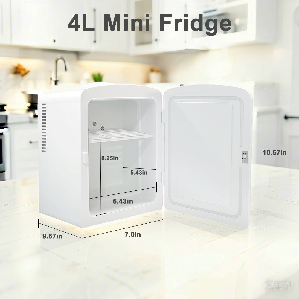 4L KELL Mini Fridge, 4 Liter/6 Can Portable Cooler Personal Refrigerator for Skin Care, Cosmetics, Beverage, Food,100% Freon-Free Eco Friendly for Bedroom, Office, Car, Dorm