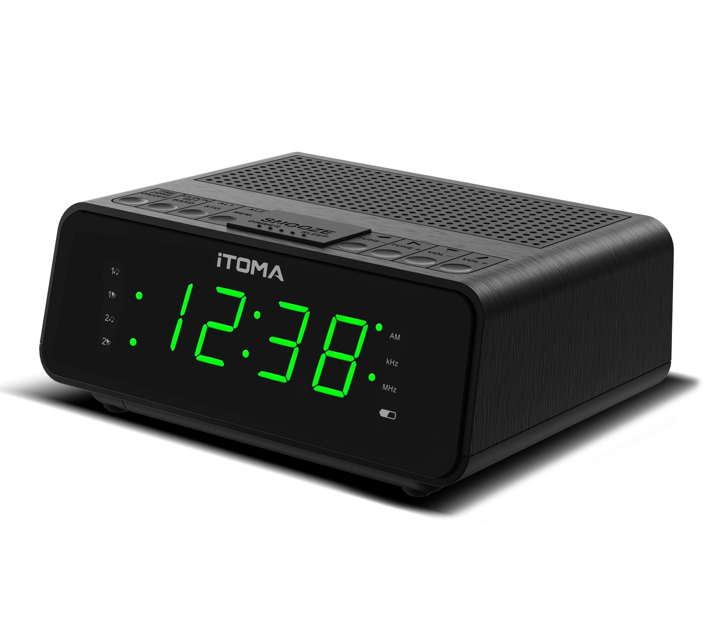Digital iTOMA Alarm Clock with AM/FM Radio, 4-Level Dimmer, Snooze, Dual Alarms, Sleep Timer and Easy to Read 0.9" LED Jade Green Display 2100