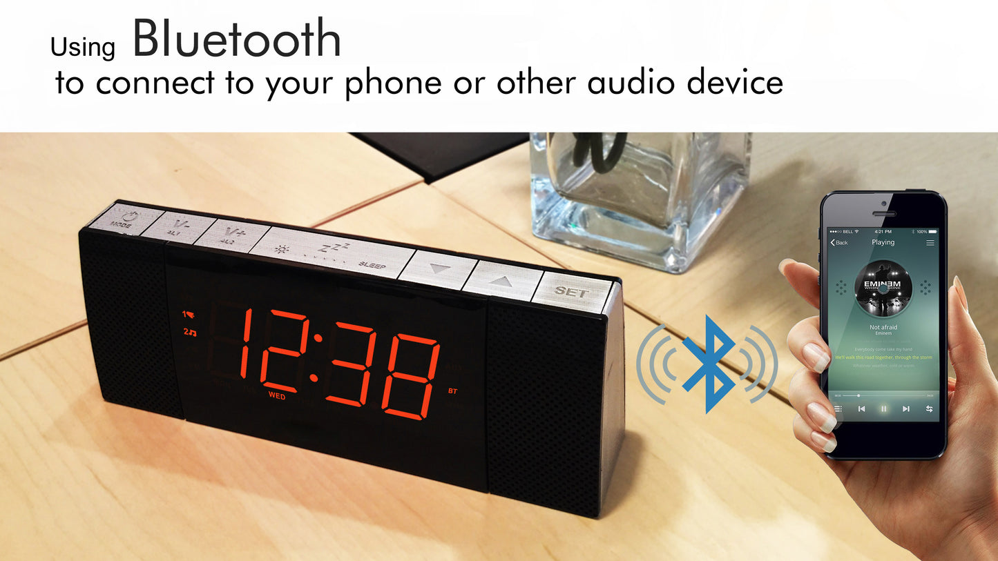 Alarm Clocks Radio with wireless connection, FM Radio, Dual Alarm with Snooze, USB Charging, Auto and Manual Dimmer, Clock for Bedside iTOMA 503