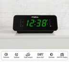Digital iTOMA Alarm Clock with AM/FM Radio, 4-Level Dimmer, Snooze, Dual Alarms, Sleep Timer and Easy to Read 0.9" LED Jade Green Display 2100