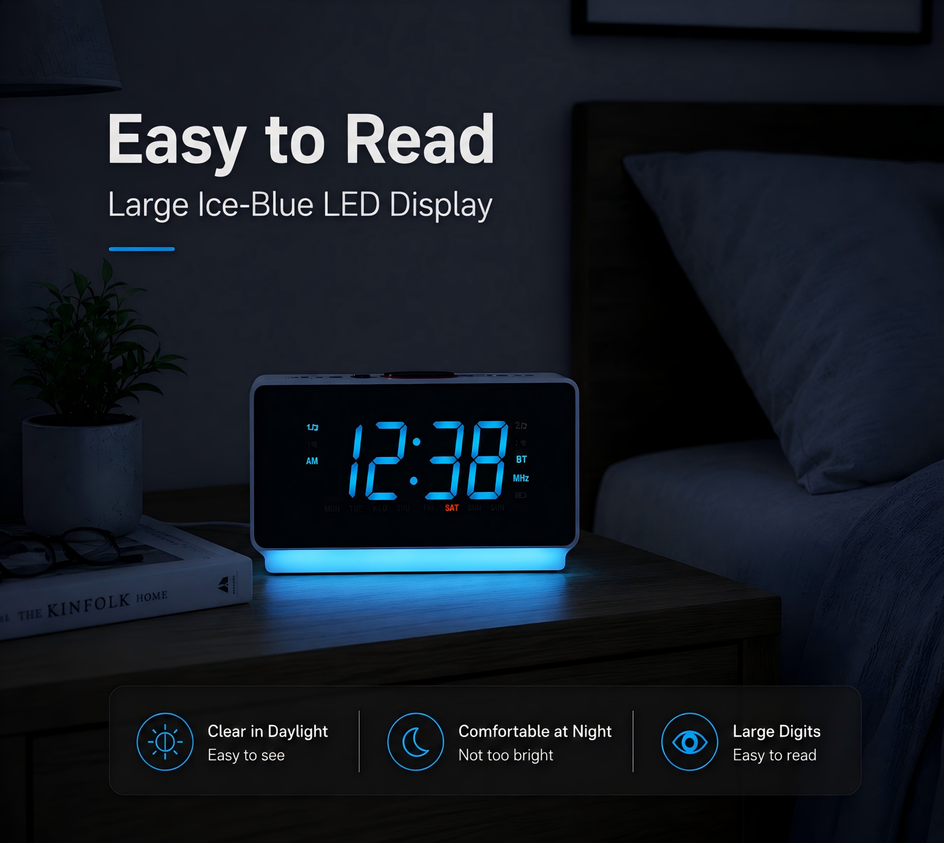 iTOMA Alarm Clock Radio Bluetooth Speaker, Dual Alarm, FM Radio LED Display