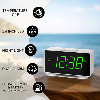 Alarm Clock, Dual Alarms with Temperature Display, Snooze,12/24Hr, Night Light and Adjustable Volume, Dimmable, Battery Backup, Portable Small LED Clocks for Bedroom iTOMA222