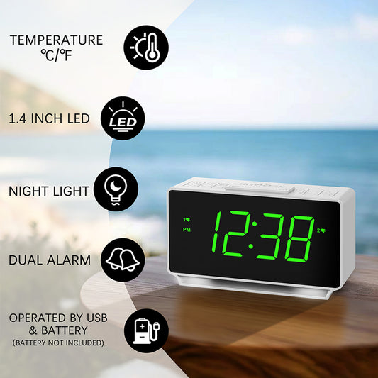 Wecker, Doppelalarme mit Temperaturanzeige, Schlummerfunktion, 12/24 Std., Nachtlicht und einstellbarer Lautstärke, dimmbar, Batterie-Backup, tragbare kleine LED-Uhren fürs Schlafzimmer iTOMA222