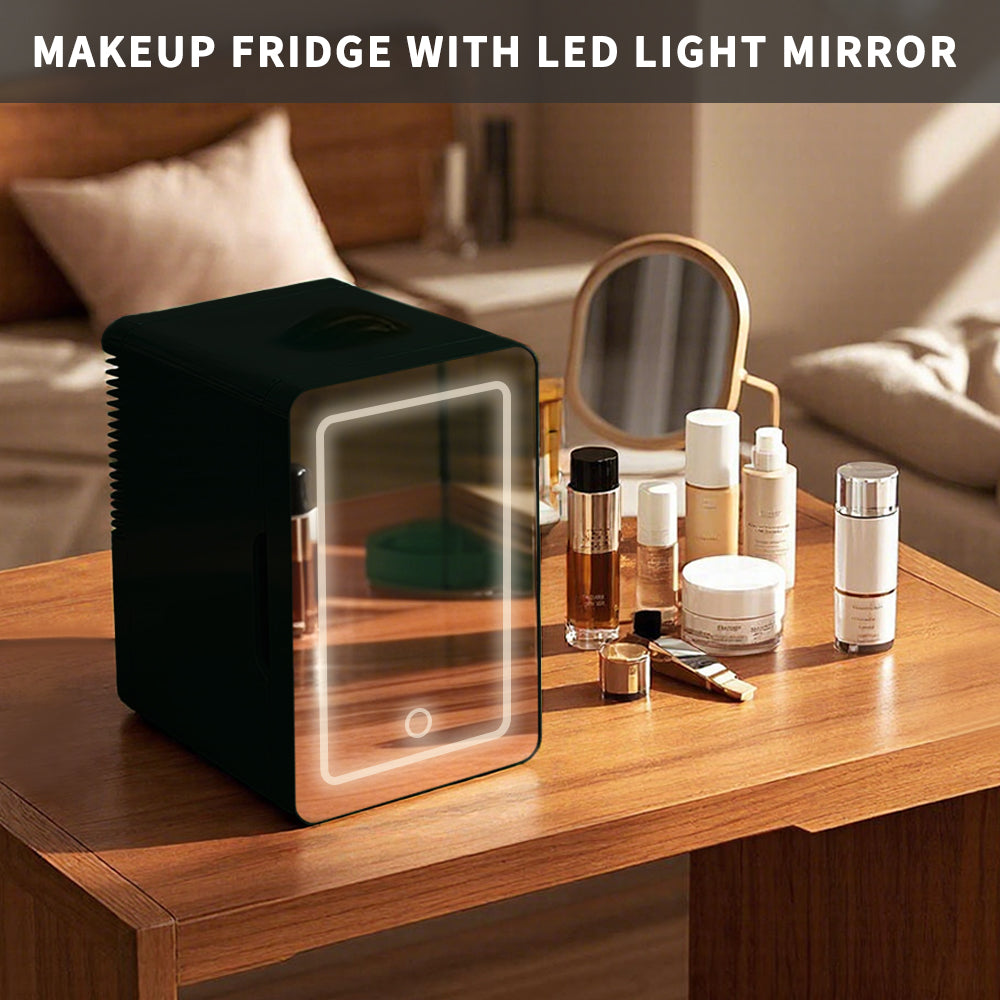 6L K6100 Mini Skincare Fridge with LED Mirror, 6Liter/6 Cans Cooler and Warmer for Makeup, Cosmetic, Beauty, Food, Medicine Portable Small Refrigerator 100% Freon-Free Eco Friendly for Bedroom, Nursery, Office, Camp and Car