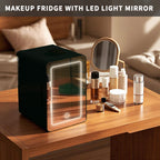 Mini Skincare Fridge with LED Mirror 6L K6100, 6Liter/6 Cans Cooler and Warmer for Makeup, Cosmetic, Beauty, Food, Medicine Portable Small Refrigerator 100% Freon-Free Eco Friendly for Bedroom, Nursery, Office, Camp and Car