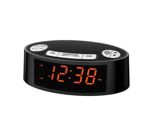 AM/FM Alarm Clock Radio with Dual Alarm, Sleep Timer & Snooze Functions, Orange LED Display, 4-Level Dimming Option iTOMA 3301