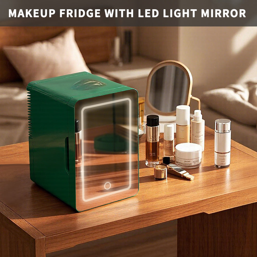 6L K6104 Mini Skincare Fridge with LED Mirror, 6Liter/6 Cans Cooler and Warmer for Makeup, Cosmetic, Beauty, Food, Medicine Portable Small Refrigerator 100% Freon-Free Eco Friendly for Bedroom, Nursery, Office, Camp and Car