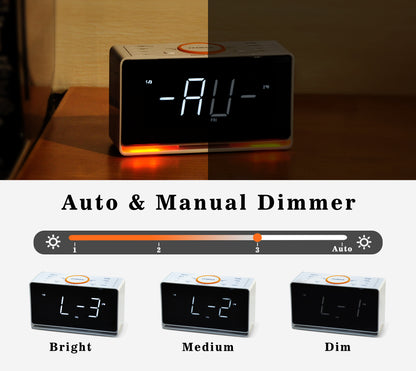 Alarm Clock Radio, 1.4" White LED Display Clock with Bluetooth, FM Radio, Dual Alarm, Sleep Timer, Snooze, Auto & Manual Dimmer, USB Charger and Night Light iTOMA 718