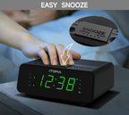 Digital iTOMA Alarm Clock with AM/FM Radio, 4-Level Dimmer, Snooze, Dual Alarms, Sleep Timer and Easy to Read 0.9" LED Jade Green Display 2100