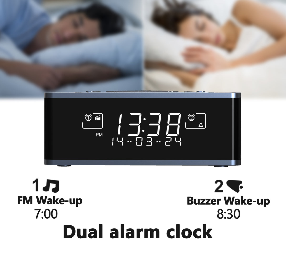 Alarm Clock with DAB & FM Radio 40 Preset Stations, Dimmable LCD Display, Dual Alarm with ON/OFF button, Snooze, Bluetooth iTOMA 525D