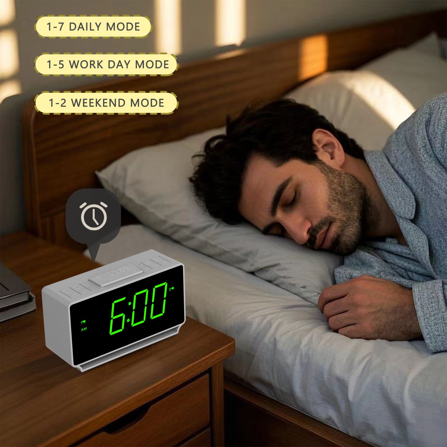 Alarm Clock, Dual Alarms with Temperature Display, Snooze,12/24Hr, Night Light and Adjustable Volume, Dimmable, Battery Backup, Portable Small LED Clocks for Bedroom iTOMA222