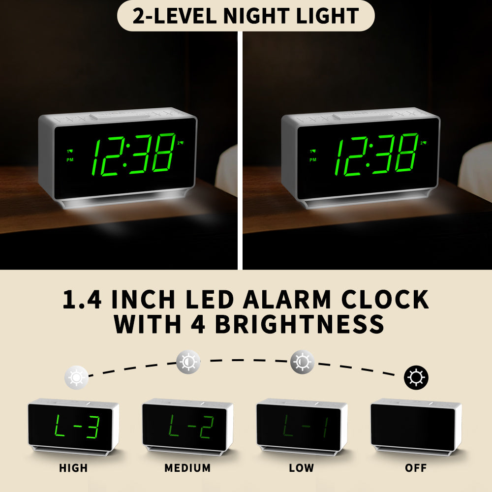 Alarm Clock, Dual Alarms with Temperature Display, Snooze,12/24Hr, Night Light and Adjustable Volume, Dimmable, Battery Backup, Portable Small LED Clocks for Bedroom iTOMA222