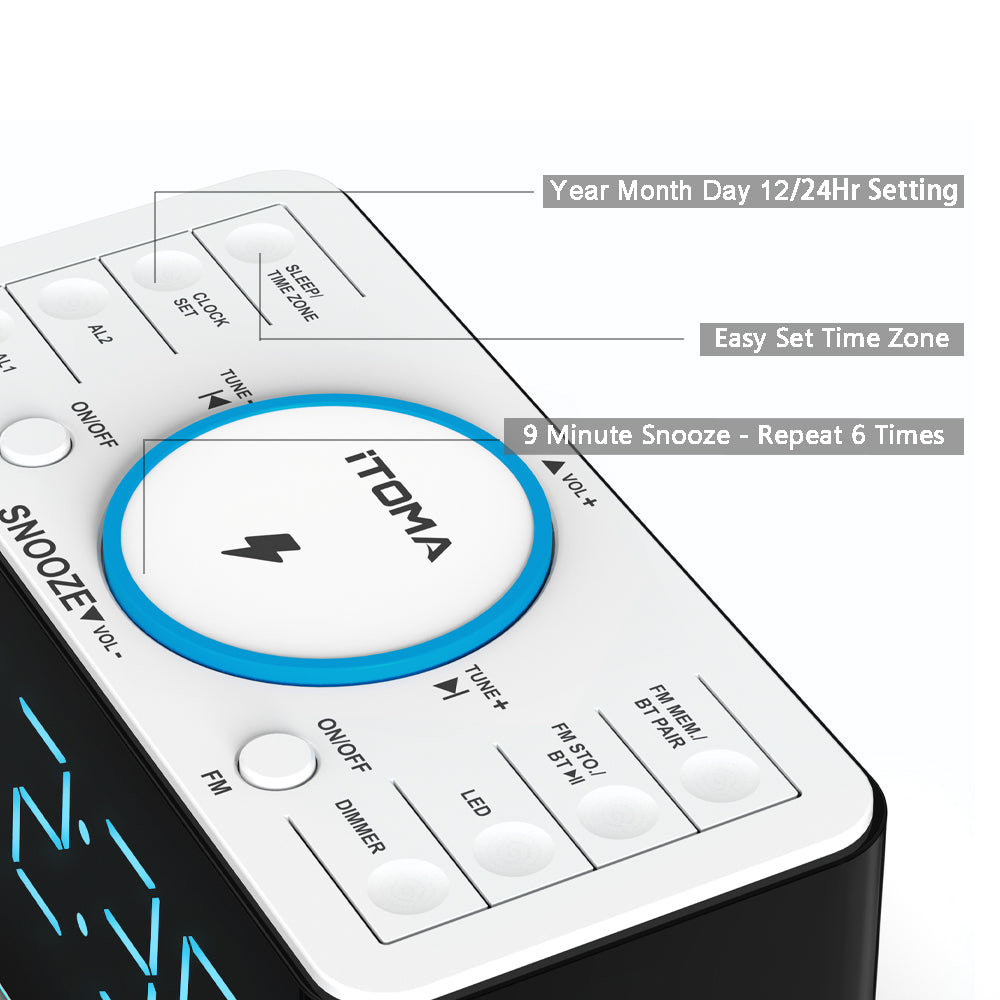 APP Control, Alarm Clock Radio with 15W Wireless Charger, FM Radio, Bluetooth, Two Charging Ports, Dual Alarm, Sleep Timer, Snooze, Auto-Manual Dimmer, Night Light &1.4" Ice Blue LED Display Clock Radio for Bedroom iTOMA 207A