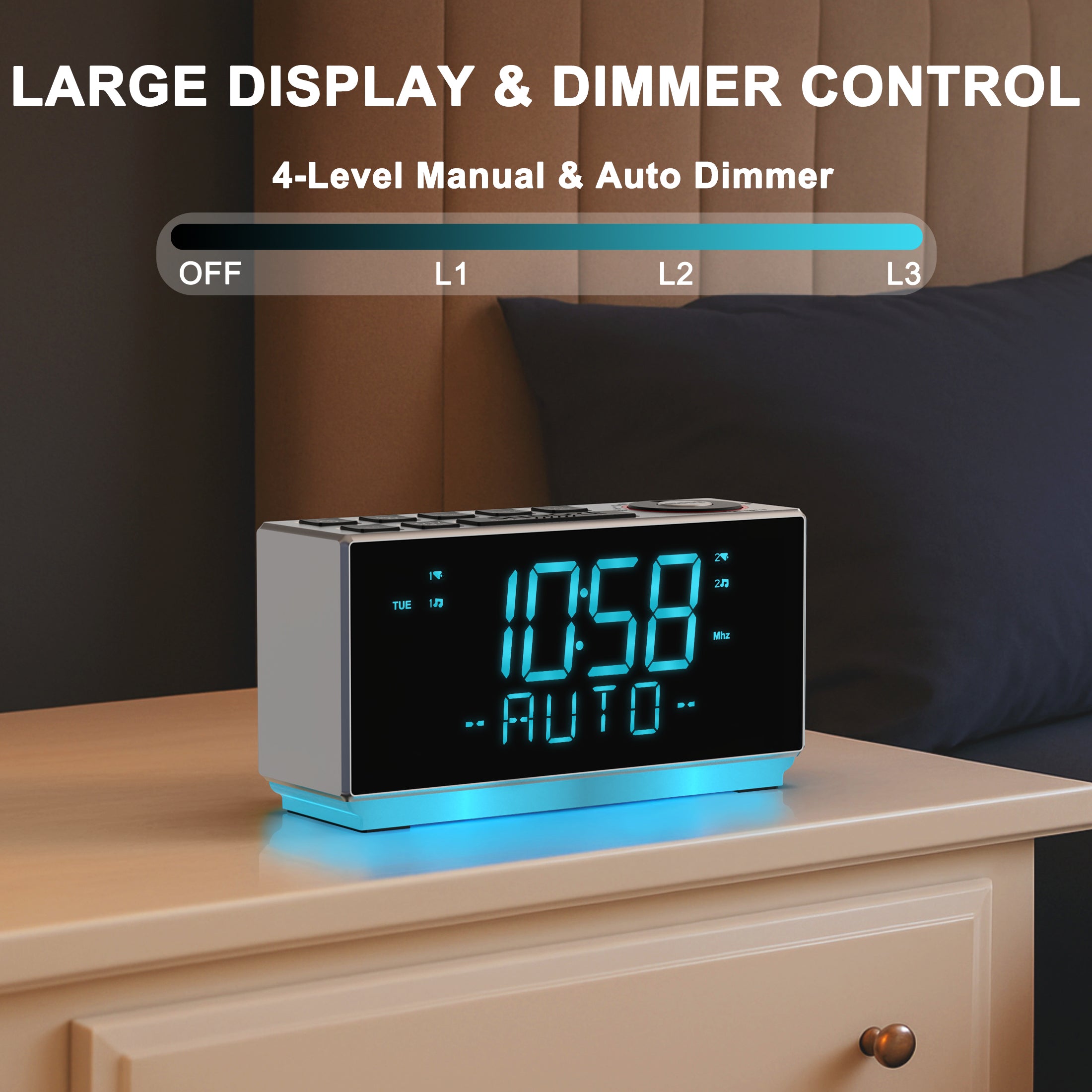 DAB+＆FM Radio, Clock Radio with Bluetooth, 40 Presets, Earphone, Dual Alarm with Snooze and Sleep Timer, Two Charging Port, Dimmable, Temperature & Humidity, LED Display Alarm Clock for Bedroom iTOMA 508D