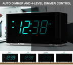 Bedside Alarm Clock Radio, 15 W Ultra Fast Wireless Phone Charger with wireless conncetion, USB Charging Port, Dual Alarm, Sleep Timer, Snooze, Dimmer, FM Radio,Cyan LED Night Light &1.4" Display iTOMA 207S