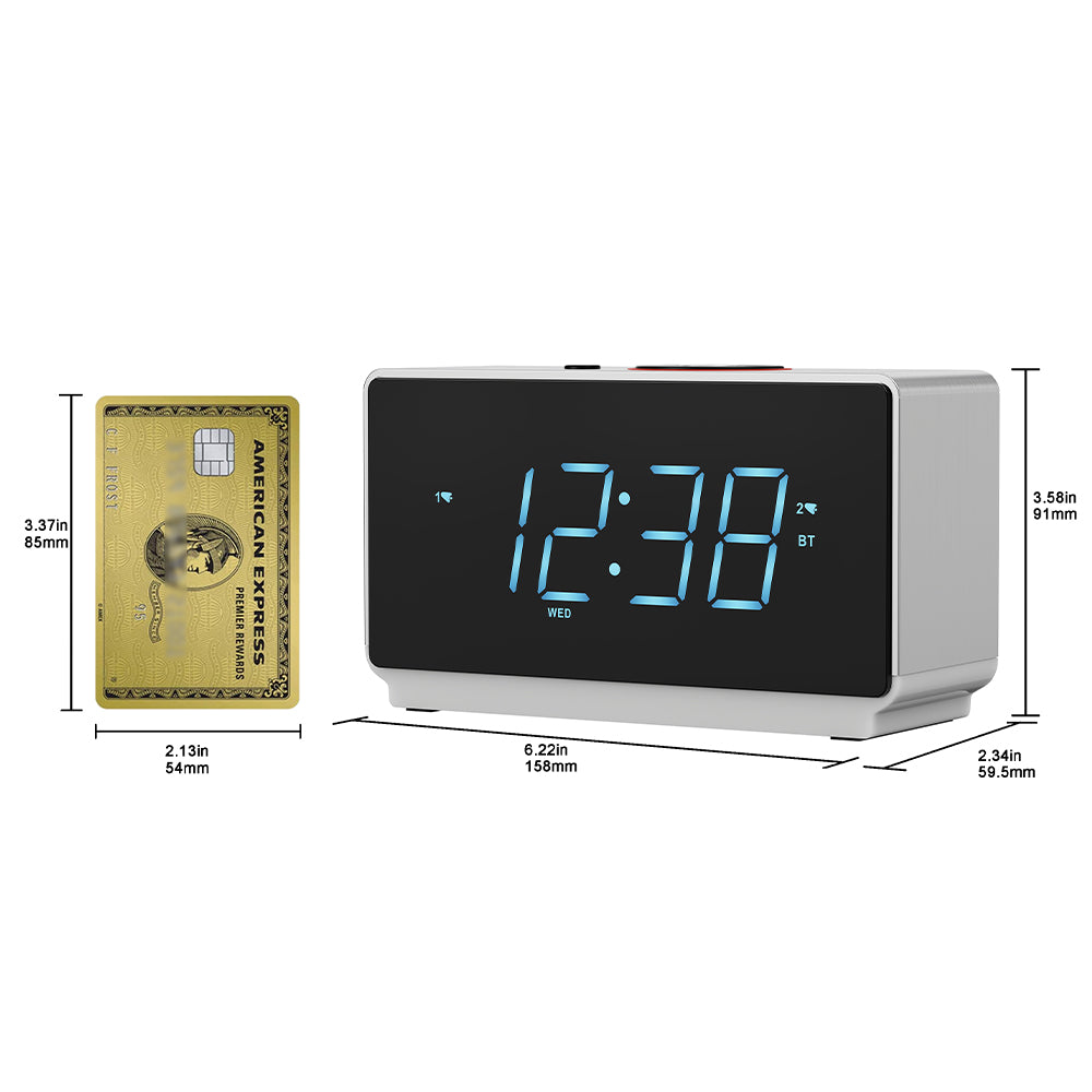 iTOMA Alarm Clock Radio Bluetooth Speaker, Dual Alarm, FM Radio LED Display