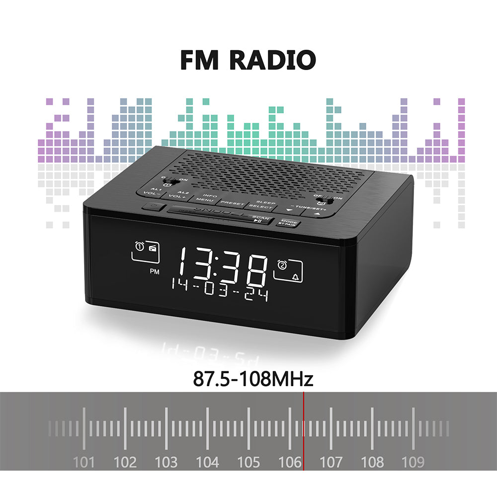 Alarm Clock with DAB & FM Radio 40 Preset Stations, Dimmable LCD Display, Dual Alarm with ON/OFF button, Snooze, Bluetooth iTOMA 525D