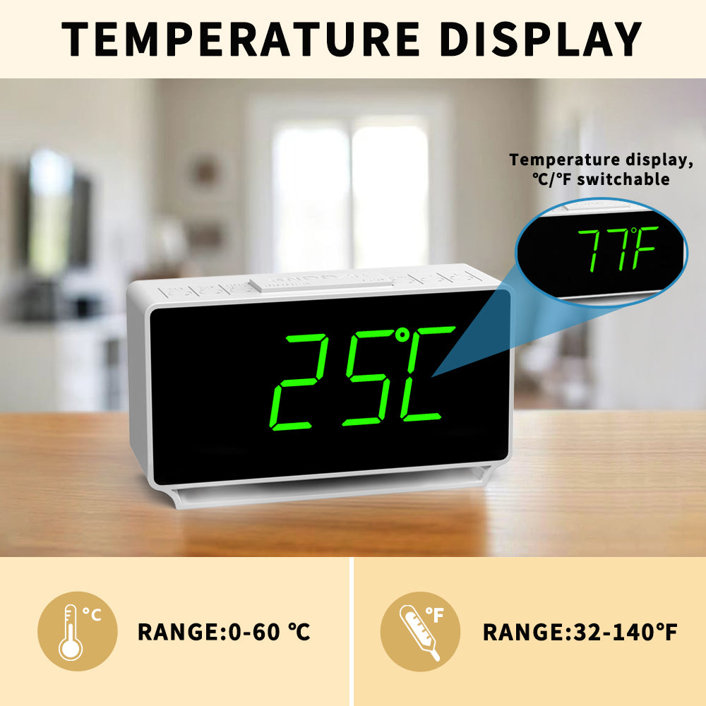 Alarm Clock, Dual Alarms with Temperature Display, Snooze,12/24Hr, Night Light and Adjustable Volume, Dimmable, Battery Backup, Portable Small LED Clocks for Bedroom iTOMA222