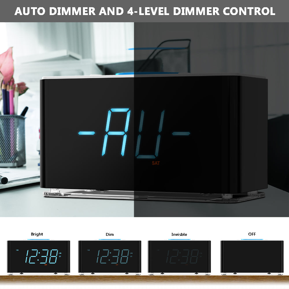APP Control, Alarm Clock Radio with 15W Wireless Charger, FM Radio, Bluetooth, Two Charging Ports, Dual Alarm, Sleep Timer, Snooze, Auto-Manual Dimmer, Night Light &1.4" Ice Blue LED Display Clock Radio for Bedroom iTOMA 207A