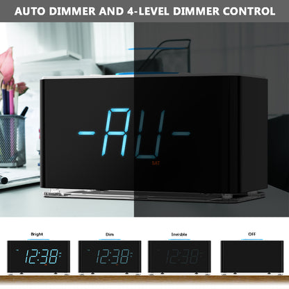APP Control, Alarm Clock Radio with 15W Wireless Charger, FM Radio, Bluetooth, Two Charging Ports, Dual Alarm, Sleep Timer, Snooze, Auto-Manual Dimmer, Night Light &1.4" Ice Blue LED Display Clock Radio for Bedroom iTOMA 207A