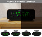 Digital iTOMA Alarm Clock with AM/FM Radio, 4-Level Dimmer, Snooze, Dual Alarms, Sleep Timer and Easy to Read 0.9" LED Jade Green Display 2100