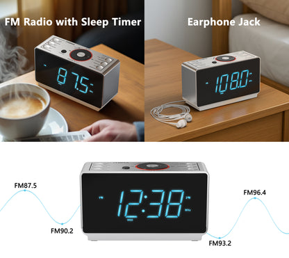Alarm Clock Radio with Bluetooth Speaker, FM Radio, Dual Alarm with Snooze, Large LED Display, Dimmer Control, USB Charging Output and Night Light iTOMA 708